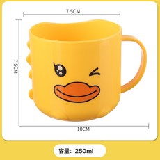 DFMEI 兒童卡通漱口杯寶寶可愛加厚刷牙杯企鵝卡通口杯小黃鴨杯, 1個, 眯眼款:如圖