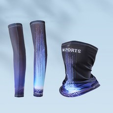 夏季防曬冰袖男士護臂袖套外賣套裝薄款透氣防紫外線騎行開車, 北地極光（冰袖+面罩）, 1個