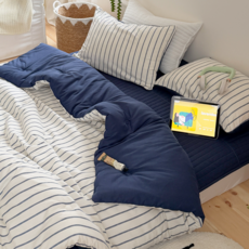 KURUA 스트라이프 항균 워싱 프리미엄 차렵이불 세트