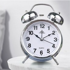 메탈 해머벨 탁상 알람시계 레트로 디자인 인테리어 소품 침실 책상 포인트 시계, 화이트