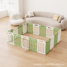 寵物圍欄 狗圍欄 寵物柵欄 樓梯圍欄 隔離護欄 兔子小寵圍欄, 【寵物圍欄·50cm高】綠白,7片+1門（適合訓廁，幼犬、小型犬）, 1個