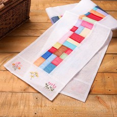 고급 모시 전통 조각보 꽃자수 테이블 러너 길이 2M, 아이보리, 1개