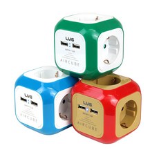 러그 4구 USB 2포트 큐브 멀티탭 5M (아이언/그린/블루) LUG-KSG-04U-1.5, 블루, 1개