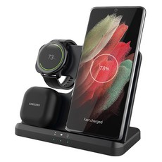 Mankiw맨큐 3in1 무선충전기 거치대 갤럭시워치 고속충전, 블랙(어댑터 미포함), 1개