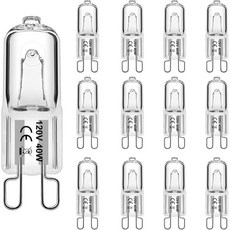 G9 전구 25W 할로겐 2핀 레인지 후드 조명 전자레인지 욕실 샹들리에용 120V 2700K 따뜻한 흰색 12개입, G9-40W