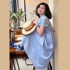 블루 플레드 여성용 원피스 라펠 제품 드레스 데일리드레스 플레드드레스 셔츠