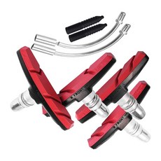 벤드 고무 슬리브 브레이크 마운트 패드 슈 블록이 장착된 2쌍 자전거 브레이크 블록, 빨간., 1세트