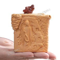 수조호 복고풍 자사호 차호 노란색 부조 특별 차다기 다도 티용품 차악세사리 티호 소장용 단품, 1개, 노란색막고굴수조호150ml