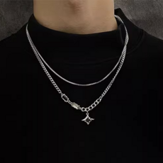 남녀공용 레이어드 큐빅 체인 펜던트 목걸이