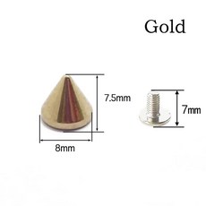 가죽 공예 휴대폰 케이스 장식 액세서리 의류 리벳 8mm x 7 5mm 콘 컬러 스터드 18 가지 색상 제공 5 세트, 8x7 5mm 5Set, Gold