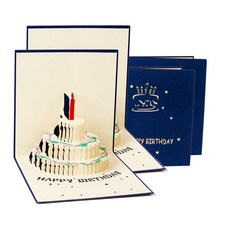 1/2/3/4구성 입체 3D 생일 축하 팝업 카드 촛불 케이크 초대장 파티 편지지, 네이비2p