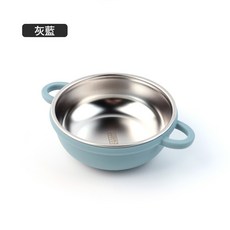 DIU 硅膠雙耳碗帶304不鏽鋼內膽兒童餐具防摔防燙吸盤嬰兒米糊輔食, 1個, 藍色:如圖
