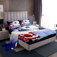 Erosebridal Happy Christmas 아동용 캠퍼 시트 세트 버팔로 체크 격자무늬 자동차 매트리스 커버 4피스 RV 캠핑 침대 메리 크리스마스 눈송이 탑 시트, 멀티 21