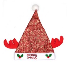 耶誕派對閃亮金雪花金蔥布紅色小牛角聖誕帽，可愛造型，輕盈舒適，節慶派對必備, 1個