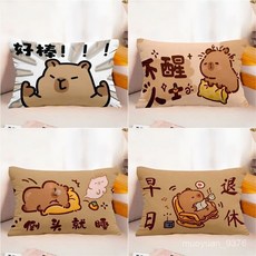 卡通卡皮巴拉抱枕長方形車載靠墊兒童房臥室宿捨靠枕客廳沙髮靠背 YOIN, 隨機發貨,50x30厘米(不加枕芯)