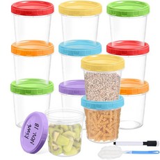 뚜껑이 있는 Yomarket 8온스 플라스틱 용기 12팩 적재 가능한 소형 냉동 스낵 전자레인지 및 식기세척기 안전을 위한 재사용 투명 보관 식사 준비 펜 브러시, Multicolor-B(12pcs 32oz)