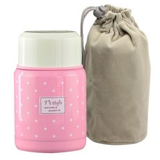 땡땡이 보온 죽통 파우치포함 스텐 국통 이유식 보온통 밥통, 350ml, 핑크, 1개