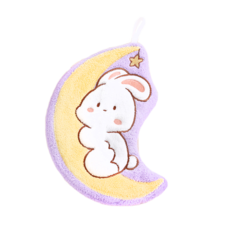 可愛兔子月亮造型珊瑚絨擦手巾 柔軟吸水掛式擦手巾 廚房浴室適用, 1個, 1個裝