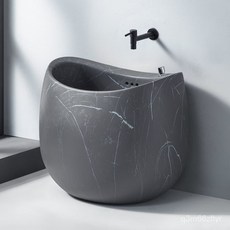 型灰色巖闆紋陶瓷拖把池戶外庭院拖布池家用陽臺衛生間墩布池子, 黑綠小45*33cm,含黑色入墻龍頭, 1個