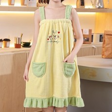 可愛公主風青少年女生浴裙浴袍 吸水速乾可穿抹胸洗澡浴巾套裝, 黃色浴裙,小碼110-130CM