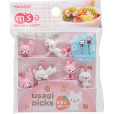 Torune 便當裝飾叉 水果叉 動物造型 (兔粉紅兔子/狗/貓咪/熊) 可愛便當裝飾，讓用餐時光更加愉快, 1套, 8個裝