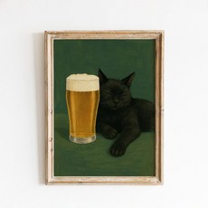 무디 블랙캣 녹색 배경 위스키를 그림 캔버스 거실 고양이 가정 마시는 예술 장식용 유머 어두운, 03 20X30cm Unframed, 19 17