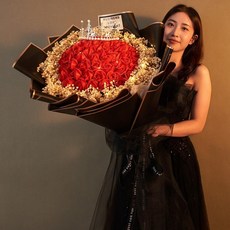 초대형 꽃다발 발렌타인데이 결혼기념일 발렌타인 비누꽃 대형조화 결혼 화이트 핑크, 레 즈 52송이 70CM, 대형 52송이 레드 로즈 스타 70cm 크라운