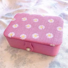 簡約韓版針線盒收納盒，家用全套精緻針線包，便攜可愛少女縫補工具收納盒, 1個, 大菊花粉色針線盒套裝, 大菊花粉色