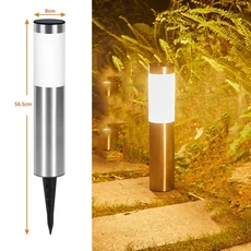 태양열 스테인레스 스틸 3led 실린더 잔디 램프 야외 방수 와이어링 프리 라이트 자동 센서 정원 빌라 그라, 02 263 Silver Warm Ligh, 01 Battery not included