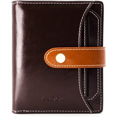 여성용 ANDOILT 지갑 정품 가죽 작은 이중지갑 RFID 차단 카드 케이스 ID 창 코인 포켓 포함