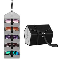 Fintie 선글라스 정리함 여행용 케이스 5슬롯 접이식 안경 홀더 박스 안경 보관 빈티지 블랙