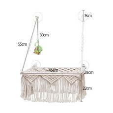 棉繩懸掛貓床 波西米亞風吊床, 1個, 吸盤式貓架小號邊長45*28）