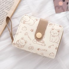 대용량 여자 귀여운 고양이 반지갑 지퍼형 동전지갑, 블랙