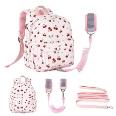 Corduroy Toddler Backpack with Detachable Leash and Anti-Lost Wrist Link Safety Harness Walking f, Cherry-pink Corduroy