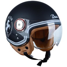 BEON 바이저 포함 오토바이 하프 헬멧 3/4 레트로 스쿠터 오픈 페이스 성인용 가볍고 통기성이 좋은 스트리트 자외선 차단 모페드 제트 남성 여성용 ECE/DOT 승인 (꽃, X-Large, 블랙 화이트 Horse