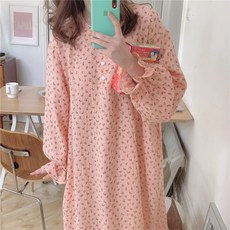 KORELAN어 ins 순 면사 라운드 칼라 레이스 칼라 잠옷 스커트 봄 달콤 플라워 잠옷 홈웨어