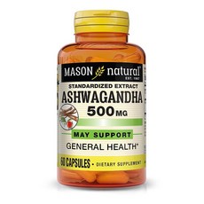 Mason Natural Ashwagandha 500mg 스트레스 및 에너지 지원을 위한 강장제 허브 보충제 60일 분량, 60, 1개, 60