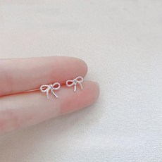 925 스털링 실버 주얼리 여성 패션 귀여운 작은 클리어 Bowknot 스터드 귀걸이 십대 레이디를위한 선물, 01 은, 01 Silver