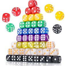 게임 주사위 세트 16MM 50PCS 6면 솔리드 빈티지 색상 표준 원형 모서리 보드 게임 파티 휴일 가족 수학 교구 교실 액세서리 RPG (10가지 혼합 색상), Marble