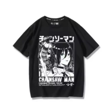 체인소맨 레제 반팔 티셔츠 애니 캐릭터 굿즈, 블랙, XL 블랙, XL