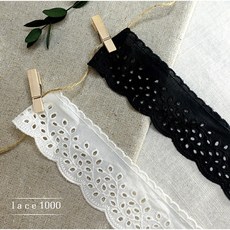 레이스천 넝쿨 자수&펀칭 면레이스 면테이프 리본공예 의류 악세사리 소품 부자재, 블랙, 1개