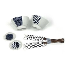 HASAMI WARE 2인용 식기세트 600g, 밥공기, 반찬그릇, 젓가락, 1개, 도트 웨이브