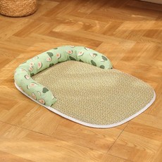 寵物藤編涼席床墊 夏季涼感, 1個, 綠牛油果,小號：1kg猫0.5kg內狗用, 綠牛油果