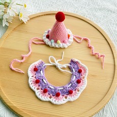 하니펫 반려동물 강아지 뜨게 모자 케이프 세트, 1세트, 핑크