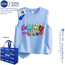 스프런키 민소매 티셔츠 라운드 순면 남아 키즈 여름 어린이 여아 상의, 1개, X850 블루