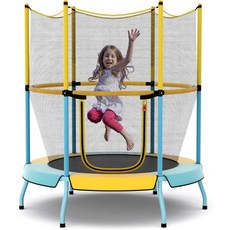 GYMAX 유아용 트램폴린 48인치 ASTM 승인 실내용 전면 울타리망 및 대형 U자형 출입구 포함 이음새 없는 소형 어린이용 야외 뒷마당 남녀아동 선물용, Yellow
