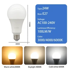 1-20개 LED 전구 3CCT 3000K AC110V 220V E27 B22 베이스 3색 조절 메모리 기능 색온도 재설정, 03 24W E27, 04 5pcs, 01 AC100-240V