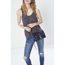 REBECCA MINKOFF 菱格紋 迷你斜背包 黑色 金色鍊帶, 1個