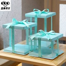 森林優選 透明蛋糕盒 西點包裝盒, 藍色 5個 ,4寸三層17*17*29, 1個
