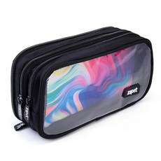 ZIPIT Puffy 여아용 필통 지퍼가 달린 부드러운 퀼트 필통 학교 화장품 및 여행용 미적 문구 정리함, Black Glow